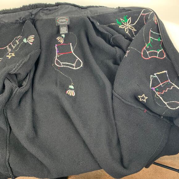 Designer Studio L Black Christmas Cardigan Pretty Sweater Zips - Picture 13 of 13